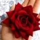 Red rose hair flower Real looking Velvet touch large Deep red rose hair clip