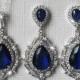 Navy Blue Bridal Jewelry Set, Dark Blue Teardrop Earrings&Necklace Set, Sapphire Blue Silver Set, Wedding Jewelry, Bridal Navy Blue Jewelry