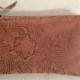 Embossed Design on Faux Brown Leather (Cotton) Coin Bag 6.25" x 4" Zippered