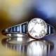 Old European Diamond Engagement Ring - 1.40 Carats with Sapphire Accent - Platinum Art Deco Ring