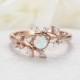 Opal engagement ring Rose gold engagement ring Diamond Cluster ring Unique Delicate leaf wedding women Bridal set Promise Anniversary Gift