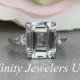 Certified Moissanite Emerald Cut Engagement Ring With Pear Accents In 14k White Gold