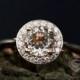 Ena 6mm/0.80 Carats Round Cut Morganite 14k Rose Gold Diamond Halo Engagement Ring Anniversary Ring (Bridal Wedding Set Available)