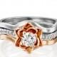 Flower Engagement Ring, Gold Engagement Set, Wedding Ring, Floral Ring, Two Tone Ring, Flower Diamond Ring, Gispandiamonds, Art Deco Ring