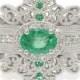 Emerald Edwardian Engagement Rings Set, Victorian Style Emerald Diadem Tiara Engagement and Wedding 3 Rings Set, Alternative Princess Rings