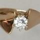 Vintage 14k Yellow Gold and Diamond Engagement Ring w .40Ct HSI1 Round Brilliant Diamond , Size 6.25.