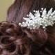 Bridal Hair Comb, White Pearl Silver Headpiece, Wedding Pearl Leaf Hair Piece, Pearl Hair Jewelry, Bridal Hair Piece Floral Bridal Headpiece