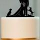 Silhouette Wedding Cake Topper, Bride and Groom Cake topper with a dog or cat, Rustic Wedding Silhouette With a dog or cat, Custom Topper