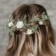 White Blossom Flower Hair Pins Set of 10, Woodland Wedding Hair Piece, Sage Greenery Bobby Pin Hair, Floral Leaf Bridal Hair, Boho Headpiece