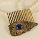 Bronze Hair Comb Lapis Lazuli Head Comb Blue Flower Headpiece Wedding Head Clip Etched Hair Comb Antique Hair Accessory Floral Head Comb