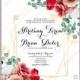 Pink peony, ranunculus, anemone eucalyptus floral wedding invitation vector card template party