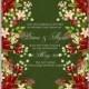 Christmas party invitation with holiday wreath of poinsettia, needle, holly thank you card