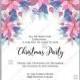 Christmas party invitation floral background Gorgeous Pink red Poinsettia fir Whortleberry floral wreath