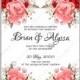 Wedding invitation pink peony design vector printable floral card valentines day