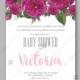 Watercolor red rose baby shower invitation floral wedding invitation vector card template Pink Peony rose