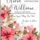 Hawaii summer tropical wedding invitation pink red hibiscus white lilac floral illustration floral illustration
