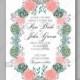 Wedding invitation vector template Сhrysanthemum, Peony, Succulents floral pattern