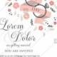 Wedding invitation with 3d rose floral wreath card vector template