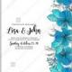 Beautiful wedding invitation template with tropical vector blue flower of hibiscus