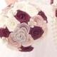 Burgundy rose gold champaign bridesmaids brooch bouquet.
