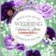 Violet peony, purple ranunculus, anemone rose fern eucalyptus floral wedding invitation vector card template beautiful bouquet