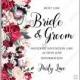 Marsala Burgundy white rose peony greenery wedding invitation vector template bridal shower invitation
