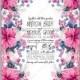 Tropical pink hibiscus lilac wedding invitation vector card template custom invitation
