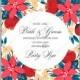 Red cream Peony Poinsettia wedding invitation printable template vector card