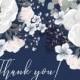 Thank you card white anemone flower card template on navy blue background PDF 5.6x4.25 in online maker