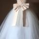ROSELYNN Ivory  Satin Tulle Flower Girl Dress Champagne Bow Dress Wedding Bridesmaid Dress