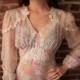 SOFT KISS - Dreamy 1970s Semi Sheer Hippie Wedding Dress Lace Ruffles Maxi Gown Small