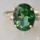 Green Topaz ring, white sapphire ring, green ring, Topaz engagement ring, Three stone ring, Gemstone ring