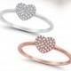 Art Deco Wedding Engagement Ring 0.07ct 14kt White & Rose Gold Heart Diamond Ring Size 6.5