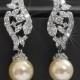 Pearl Bridal Earrings, Swarovski Ivory Pearl Earrings, Wedding Pearl Cubic Zirconia Earrings, Bridal Silver Jewelry, Pearl Sparkly Earrings