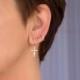 Cross Dangle Hoop Earrings CZ Sterling silver Diamond cut Crystal Stud Teen Statement gift for her mom women sale