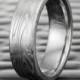 Unique Damascus Steel Flat Wedding Band for Men. Stainless Steel Mokume Gane Handmade Ring  