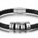 Personalized Men Leather Bracelet Custom Men Braid Bracelet with Small Beads Bracelets for Men with Family Names