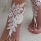 Wedding Shoes, White Sequined Lace Barefoot Sandals, Beach Wedding Barefoot Sandals, Wedding Anklets, Summer Wear, Wrist Sandals, Bridesmaid