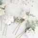 Flower hair pins white hair clip boho bridal frosted foliage flower wedding hair slide slider comb headpiece