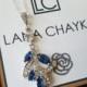 Navy Blue Bridal Necklace, Sapphire Blue Crystal Pendant, Wedding Blue Floral Pendant, Bridal Jewelry Wedding Blue Jewelry Bridal Party Gift