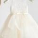 Flower Girl Dress, Champagne, Ivory, Beaded Lace, Satin, Tulle, Organza, Princess, Girl Ball Gown Dress, (D007)