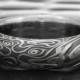 Damascus Steel Men's Domed Band with Dark Fire Oxide Finish. Hand Forged Woodgrain Pattern 