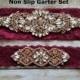 Sale -Wedding Garter and Toss Garter-Crystal Rhinestones with Rose Gold Details - Burgundy Wedding Garter Set - Style G90705