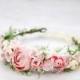 Blush flower crown wedding, peony flower weath, bridesmaid flower crown, floral bridal headpiece