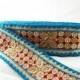 Gold Kundan Lace, sari borders trim, pink and blue lace trim, velvet saree Border, floral shape lace, Indian Trim Lace, Beaded velvet lace,