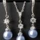 Blue Pearl Wedding Jewelry Set, Swarovski 8mm Light Blue Earrings&Necklace Set, Bridal Pearl Jewelry Set, Blue Pearl Drop Bridesmaid Jewelry