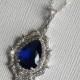 Navy Blue Bridal Necklace, Dark Blue Teardrop Pendant, Sapphire Blue Halo Necklace, Wedding Jewelry, Bridal Blue Jewelry, Bridal Party Gift