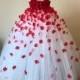 Beautiful Red And White Flower Girl Tutu Dress Embellished with Petals. Bridesmaids Weddings Christening Special Occasions.