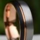Domed Tungsten Ring Black and Silver Brushed with Rose Gold Accent, Mens Ring, Mens Wedding Band