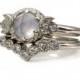 Rose Cut Blue Chalcedony and Diamond Crescent Moon Engagement Ring Set - Boho Modern Ring Set